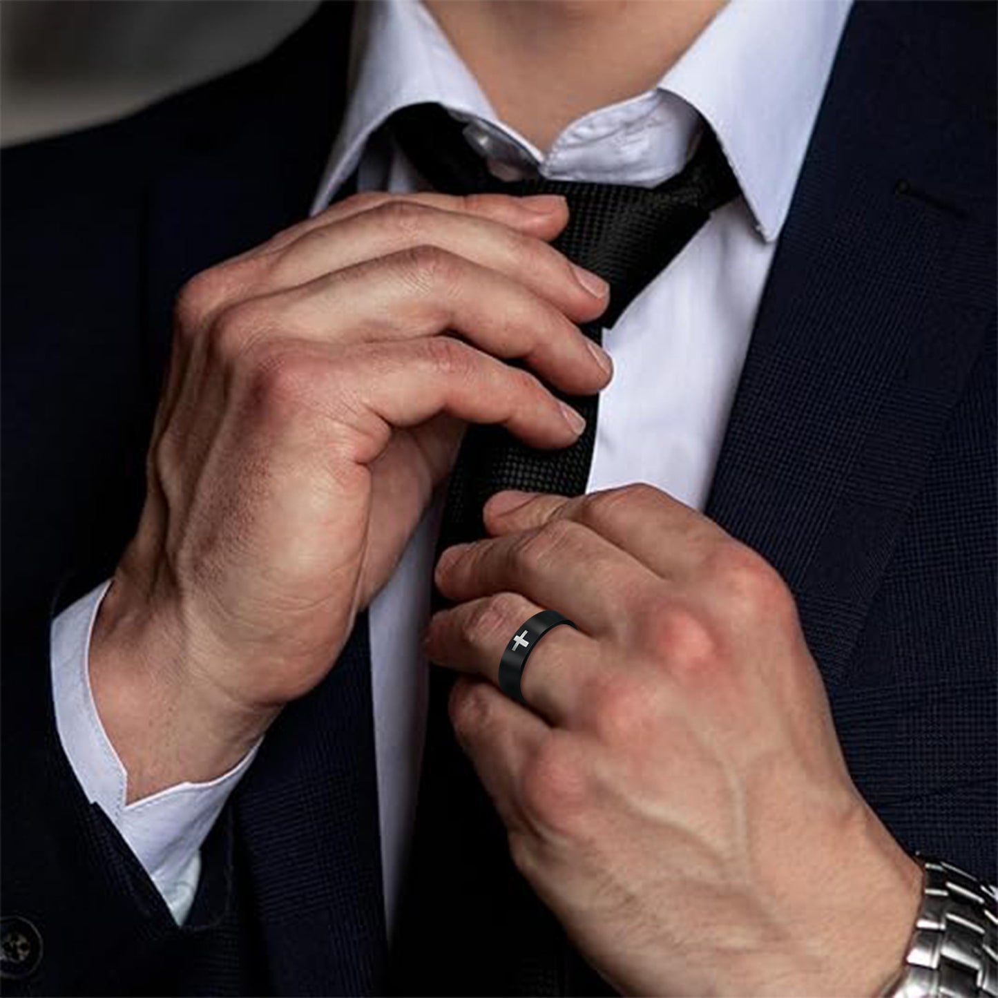 Classic Cross Stainless Steel Plated Ring Unisex 6mm/8mm