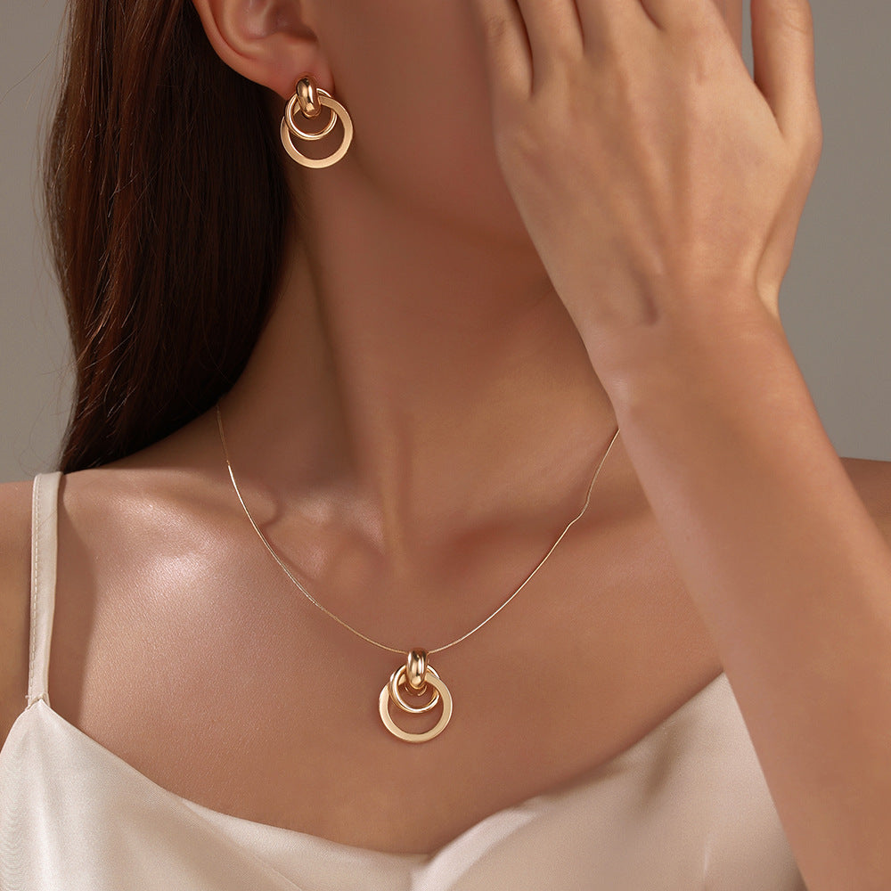 Casual Elegant Geometric Round Plated Alloy Necklace and Earring Set for Women