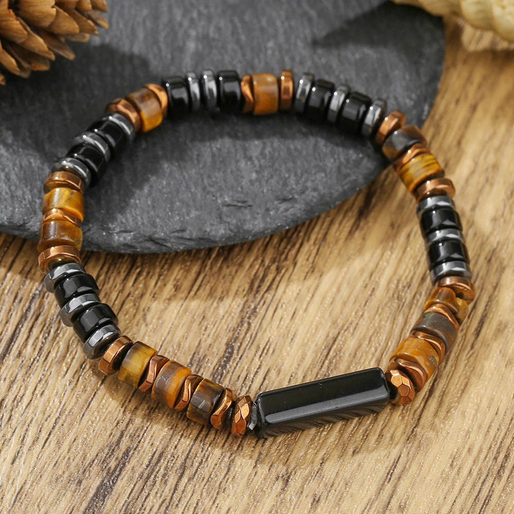 Geometric Rectangle Gemstone Beaded Bracelet for Men and Women