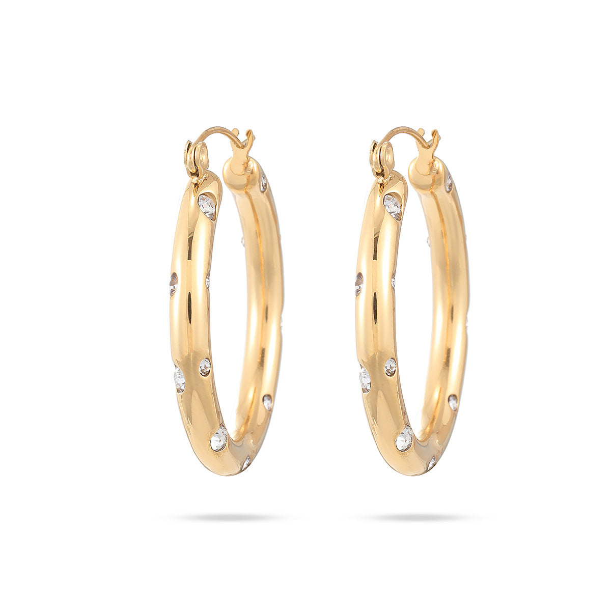 Pendientes geométricos de acero inoxidable de moda con baño de oro de 18 quilates y detalles de pedrería para mujer