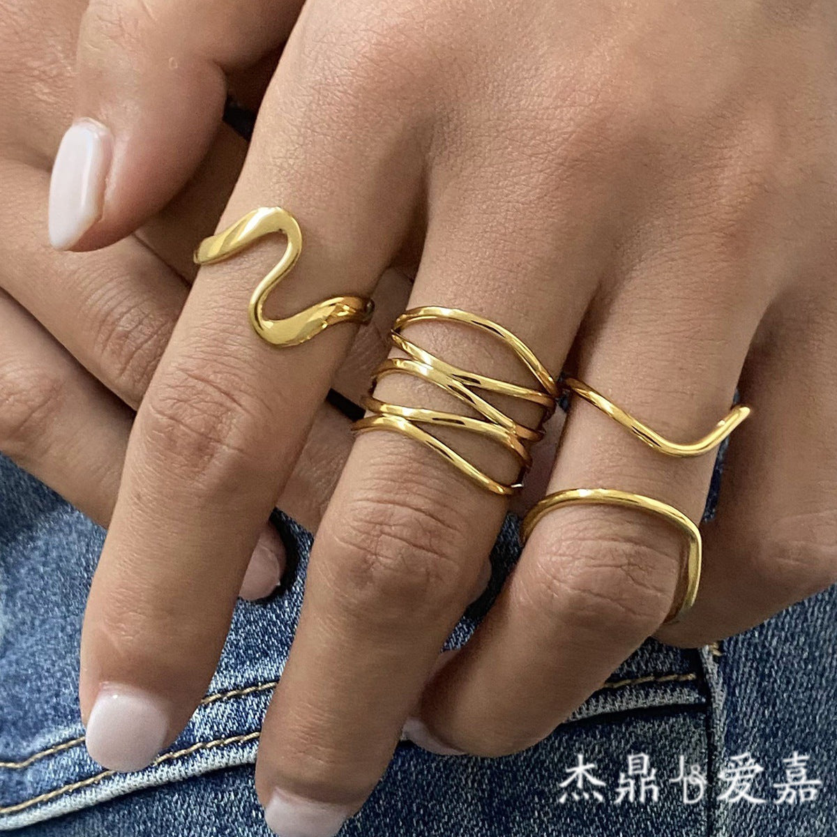 Geometric Gold Plated Stainless Steel Ring for Women