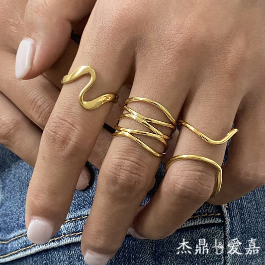 Geometric Gold Plated Stainless Steel Ring for Women