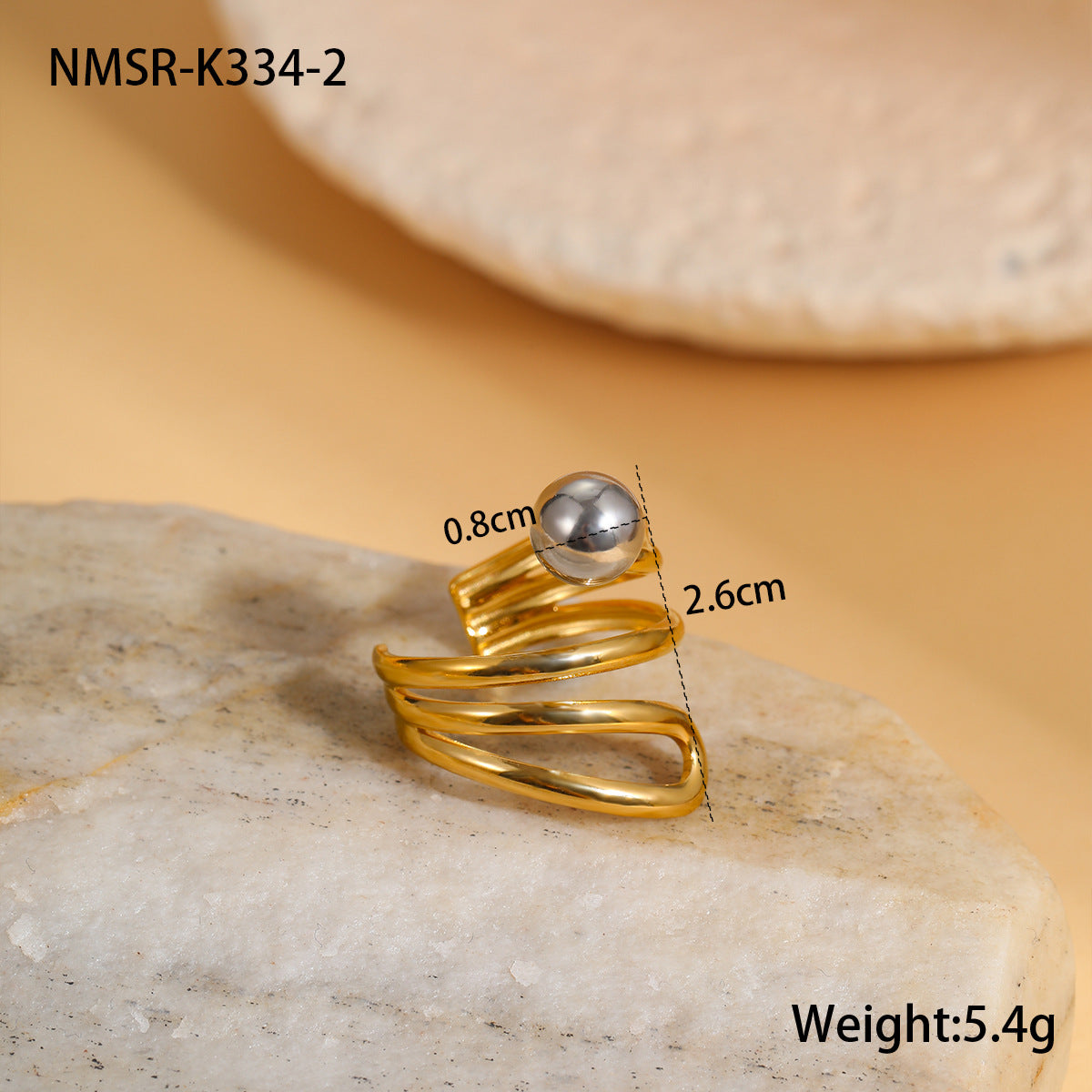 Anillo abierto minimalista geométrico de acero inoxidable con baño de oro y plata para mujer