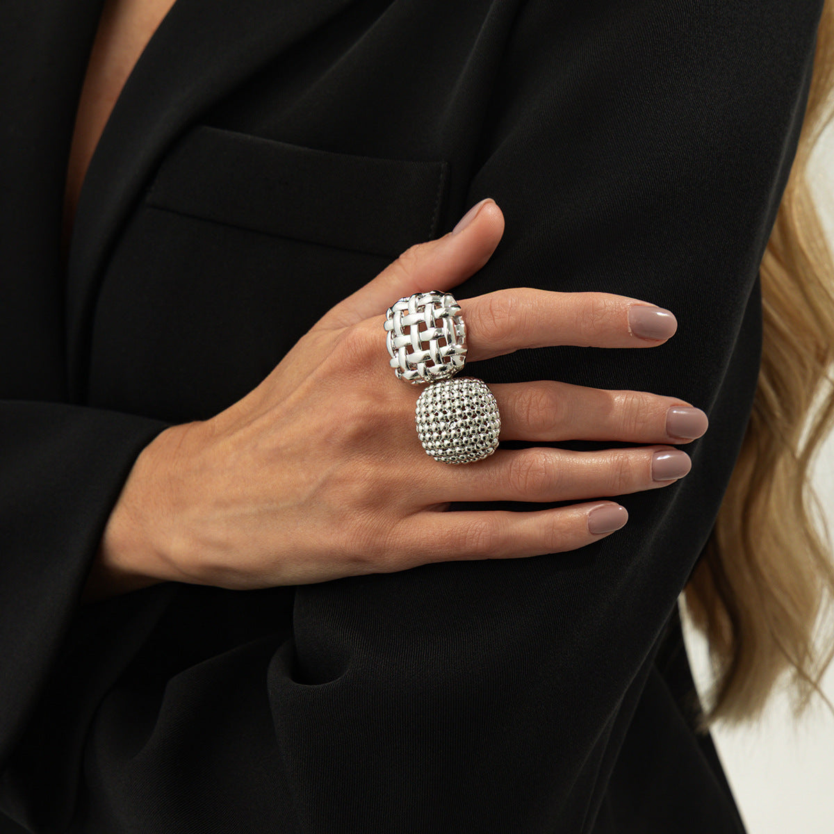 Luxury Elegant Geometric Round Plated Alloy Ring Set for Women