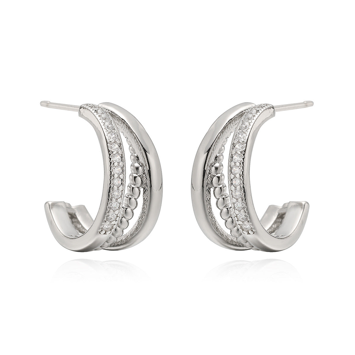 Geometric Earrings for Women in Copper with 18K Gold Plating and Zircon Inlay, Vintage-Inspired Minimalist Fashion Studs