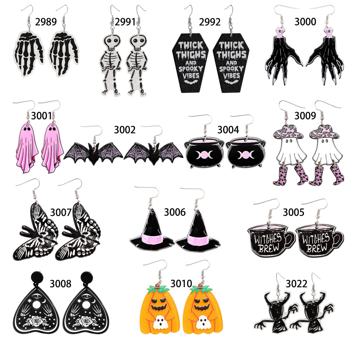 Sweet and Edgy Halloween Acrylic Earrings with Ghost Pumpkin Witch Motifs Geometric Heart Shape Stainless Steel Posts