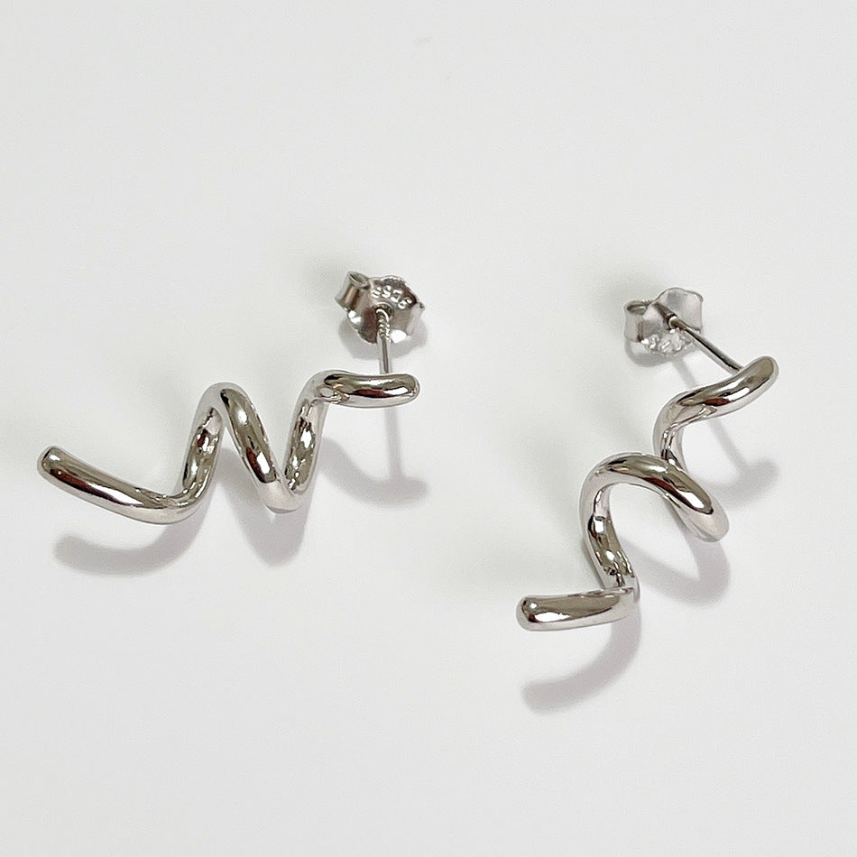 White Gold Plated 925 Sterling Silver Spiral Teardrop Earrings with Pearl Inlay