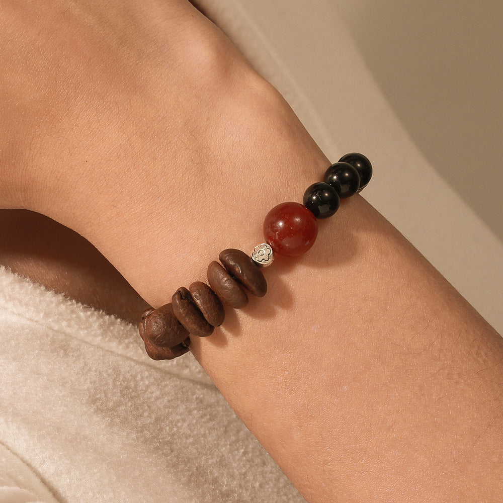 Unique Handmade Cat Animal Bracelet with Natural Wood Coconut Shell and Coffee Bean Beads