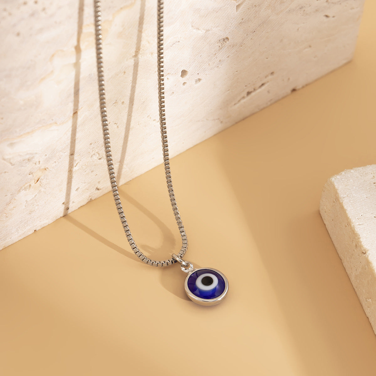 Sweet and Cool Style Geometric Eye Pendant Necklace in Metal with Plated Finish and Box Chain for Women