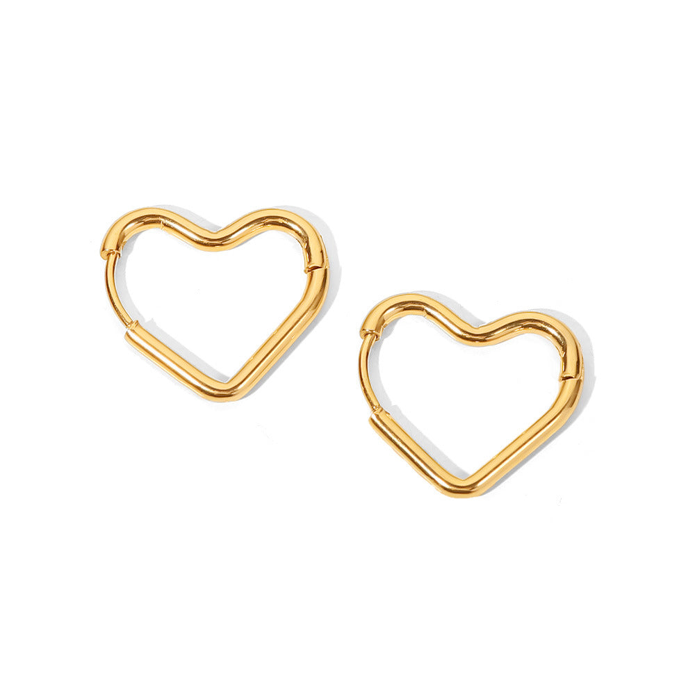 INS Style Heart-Shaped Titanium Steel Earrings with 18K Gold Plating for Women