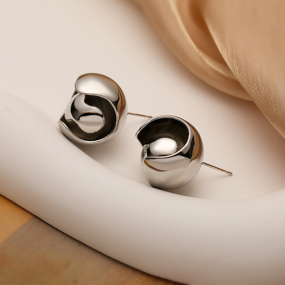 Minimalist Geometric Copper Ball Stud Earrings with Micro-Pavé Detailing for Women