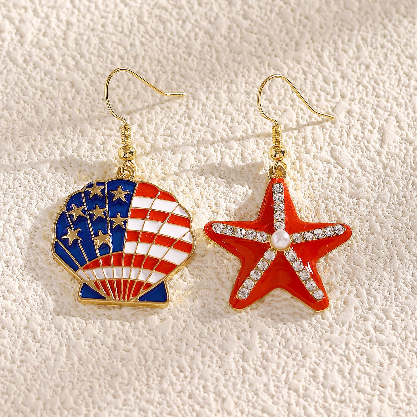 Set di bracciale e orecchini da donna placcati in lega di zinco, con motivo a stelle della bandiera americana