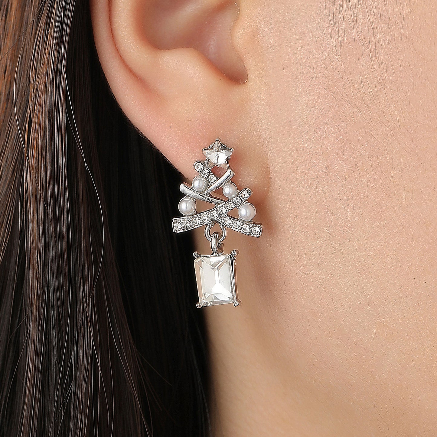 Pendientes de Navidad personalizados con pedrería y perlas de imitación para mujer