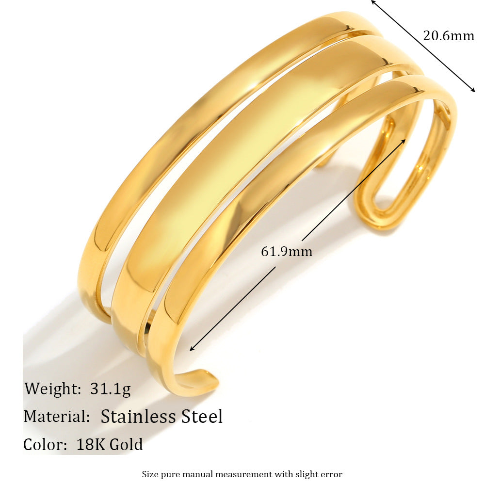 Minimalist Fashionable Double-Layer Bracelet for Women Made of Stainless Steel with 18K Gold Plating