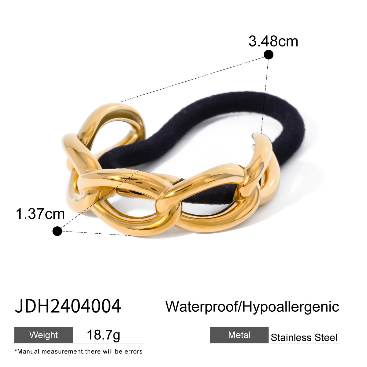 Ins Style 18K Gold Plated Stainless Steel Geometric U-Shape Black Elastic Hair Rope