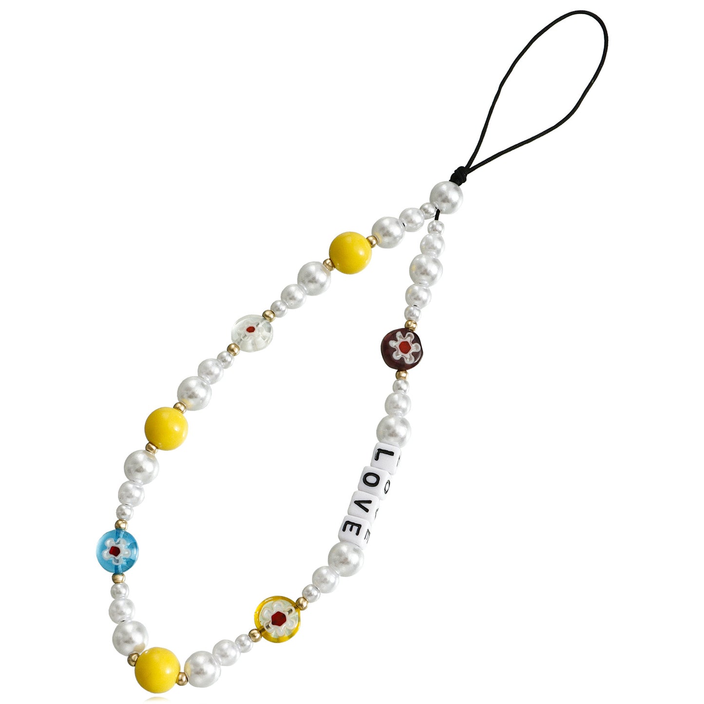 Minimalist Heart Floral Acrylic Plated Charm Bar Phone Strap