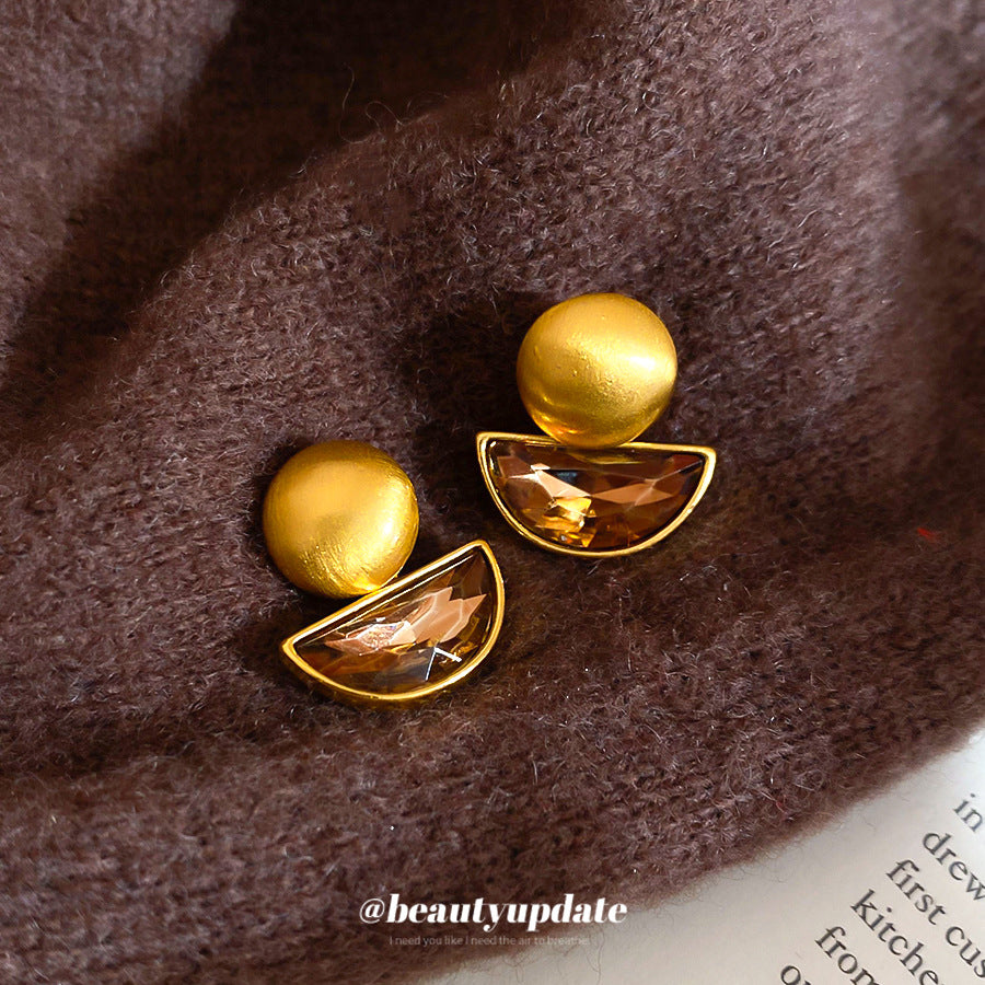 Pendientes de tuerca redondos geométricos vintage Chapado en oro de 18 quilates de cobre con incrustaciones de diamantes de imitación y poste de acero