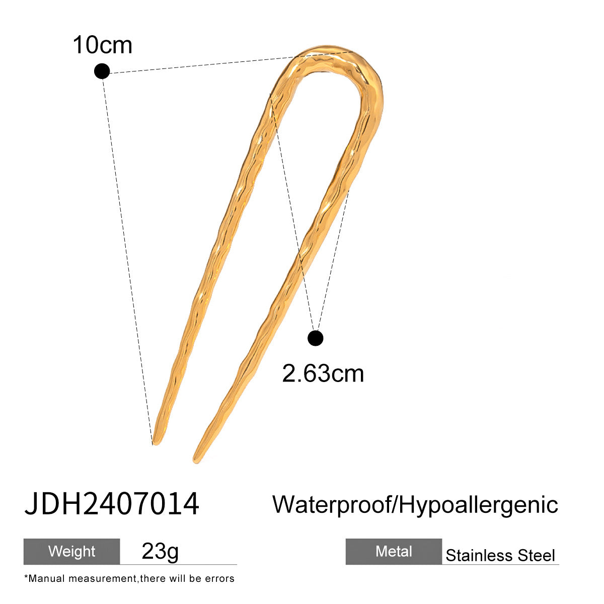 Retro 18K Gold Plated Stainless Steel U-Shaped Hair Pin for Women