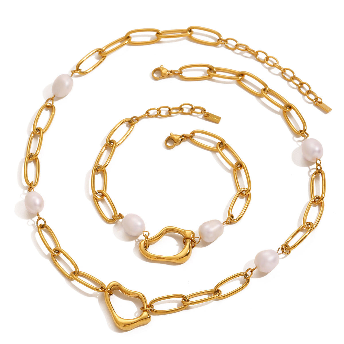 Collar de perlas de onda de acero inoxidable chapado en oro de 18 quilates para mujer