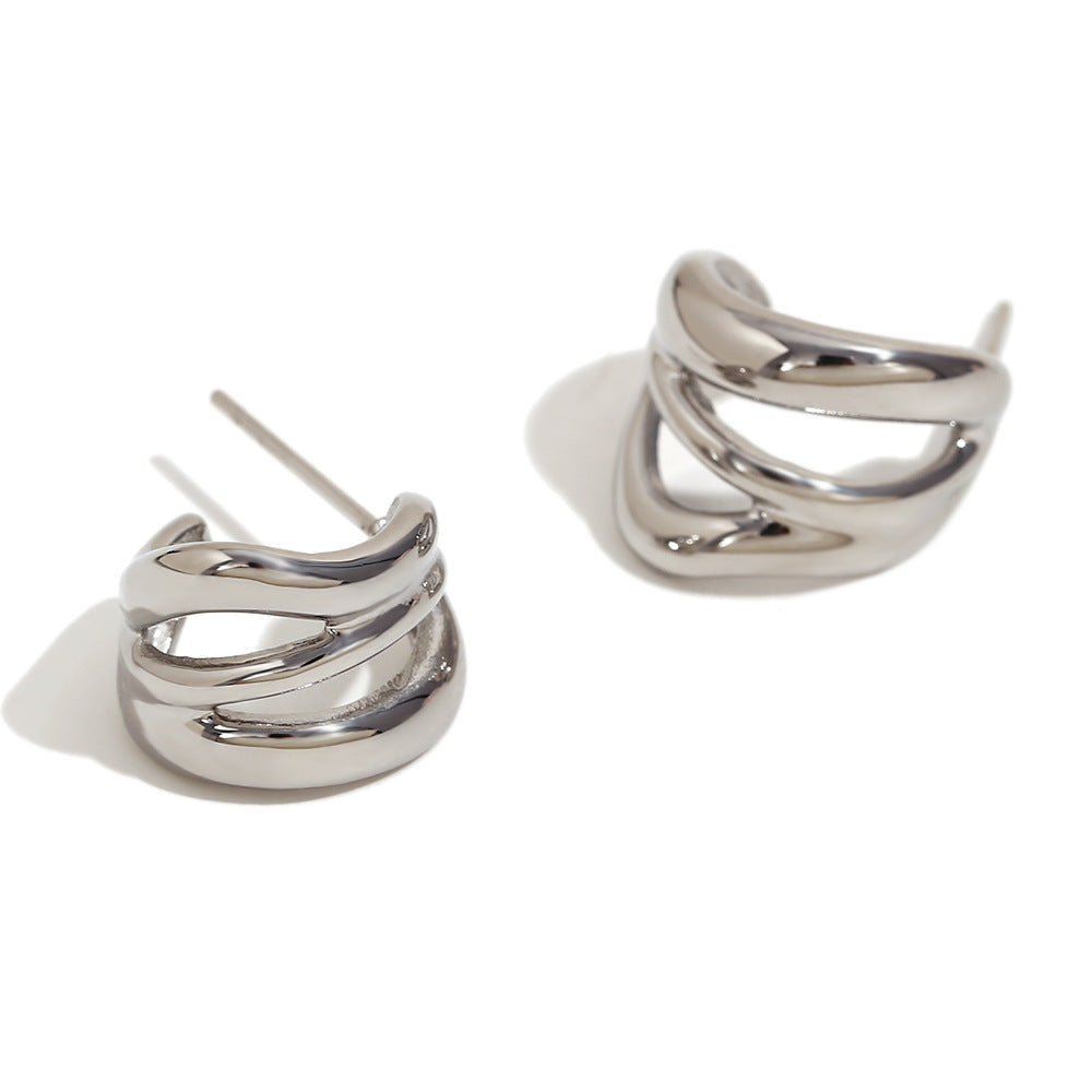 Minimalist Geometric Stainless Steel Earrings with 18K Gold Plating for Women