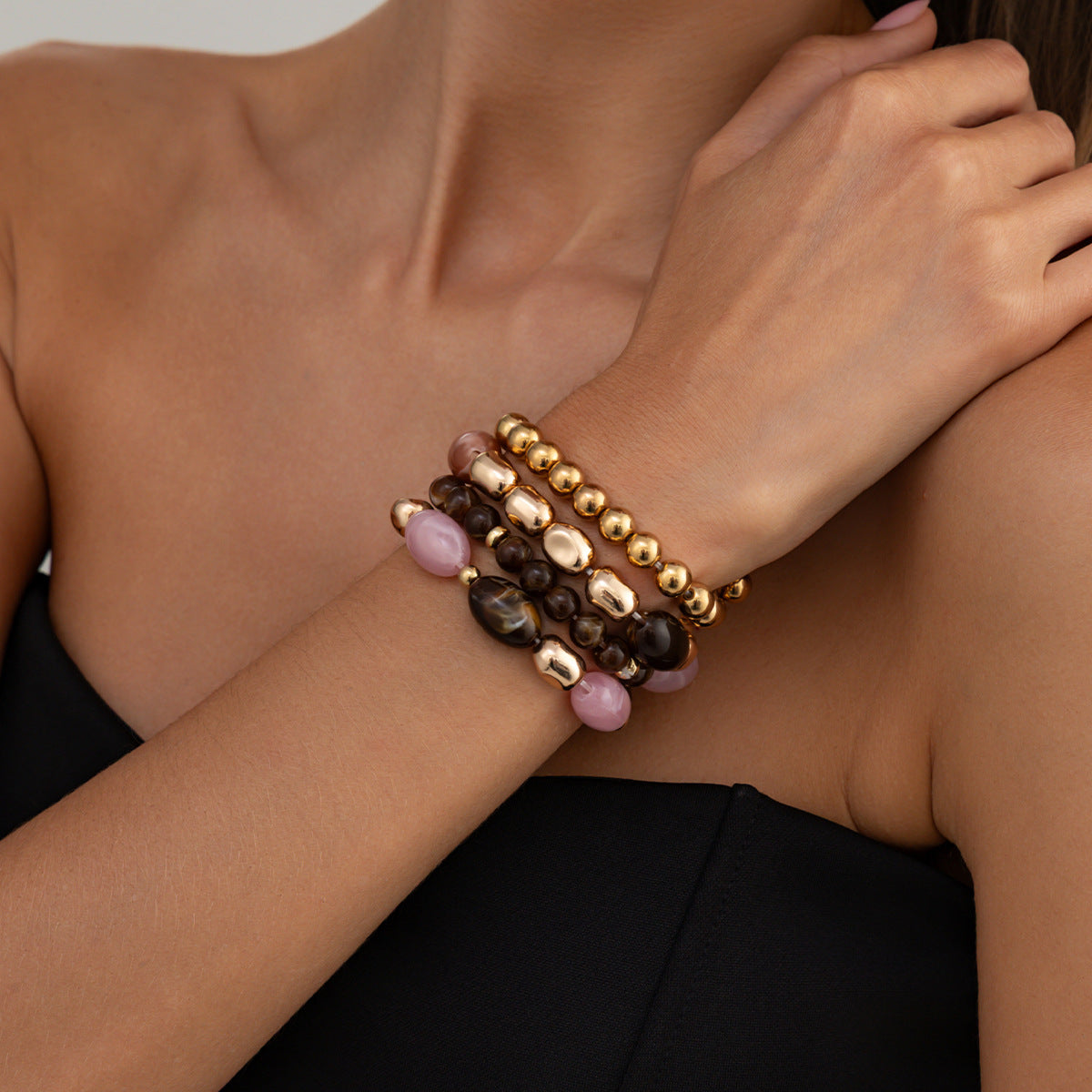 Punk Geometric Gradient Resin Beaded Stretch Bracelet for Women