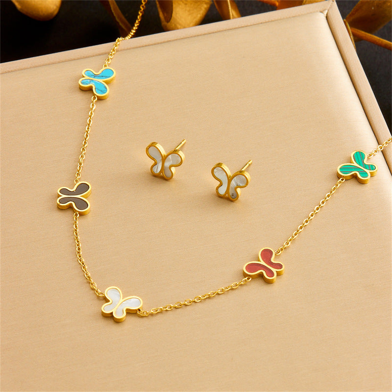 Minimalist Colorful Butterfly Stainless Steel Plated Jewelry Set for Women