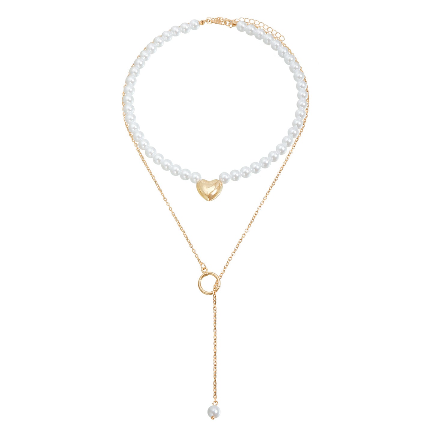 Minimalist Geometric Heart Alloy Plated Necklace with Baroque Imitation Pearl for Women