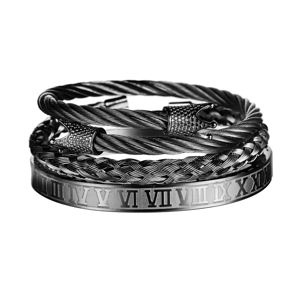 Vintage Geometric Square Letter Plated Titanium Steel Bracelet Set for Unisex
