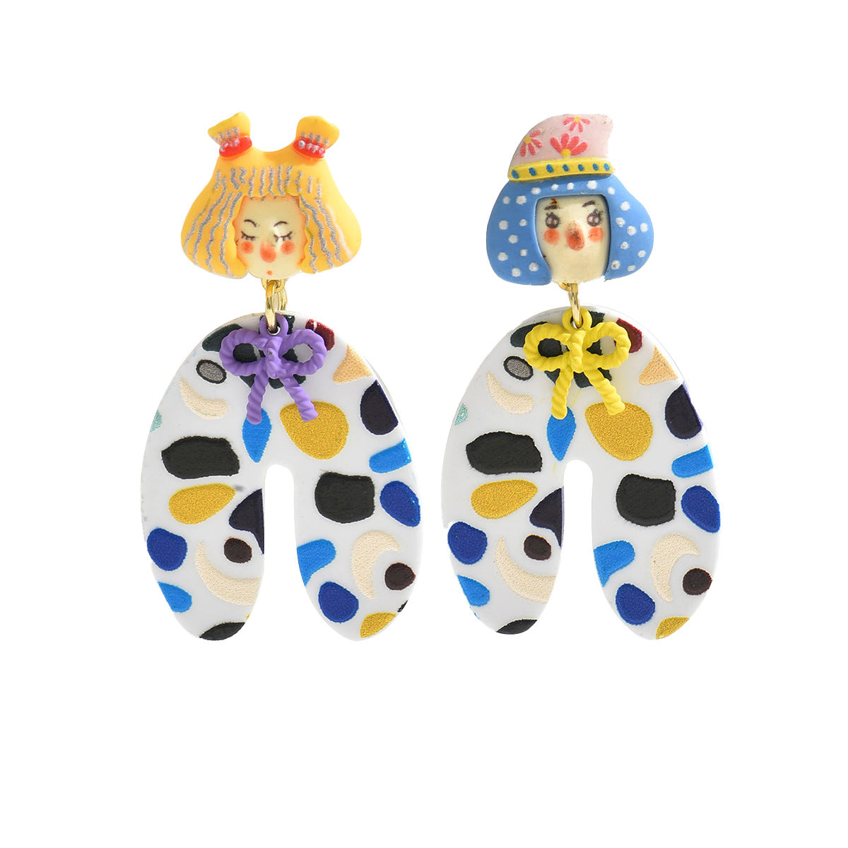 Minimalist Cartoon Character Earrings for Women with Stainless Steel Posts and Plated Finish