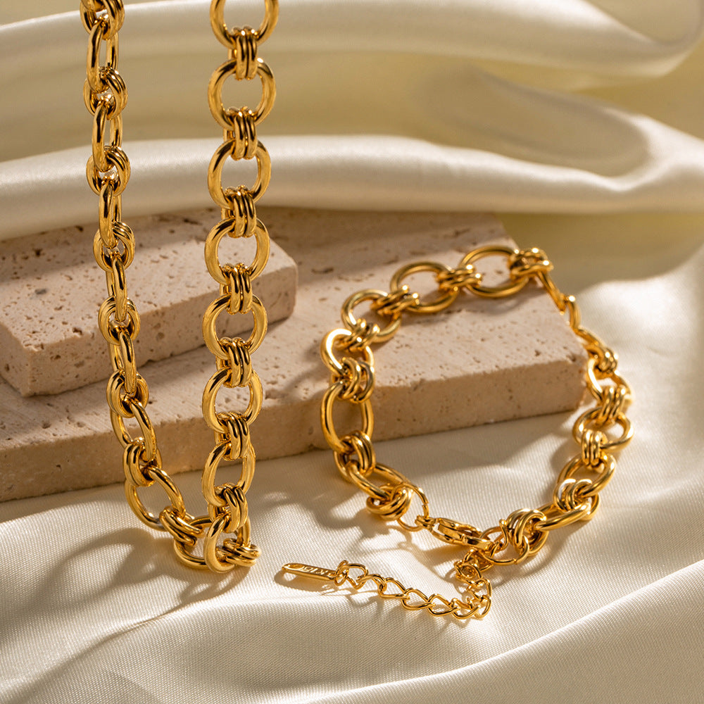18K Gold Plated Geometric Stainless Steel Cable Chain Bracelet for Women