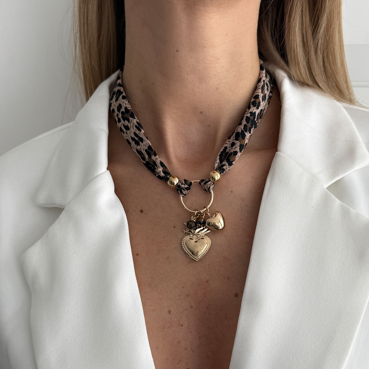 Vintage Leopard Print Heart Pendant Plated Alloy Necklace for Women