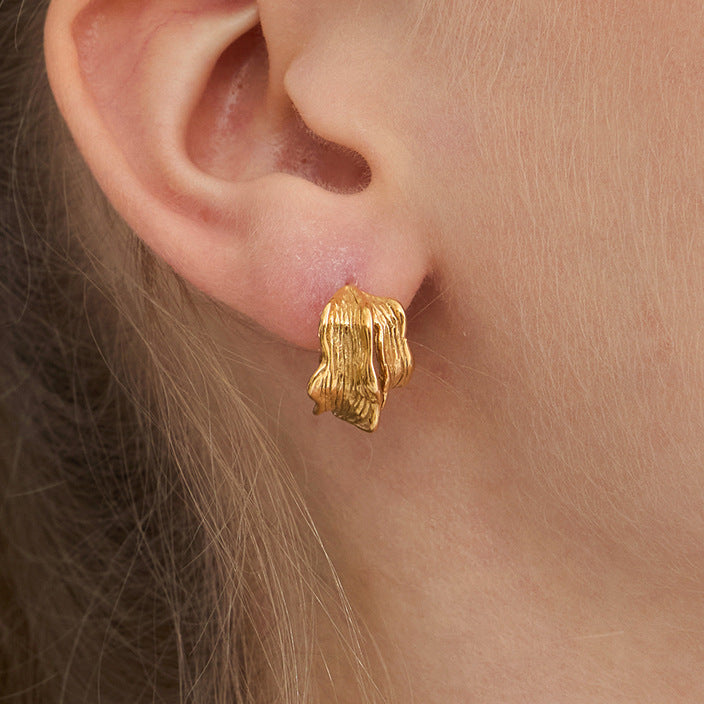Pendientes de Acero Inoxidable con Diseño Geométrico de Patrón Ondulado y Acabado Chapado para Mujer