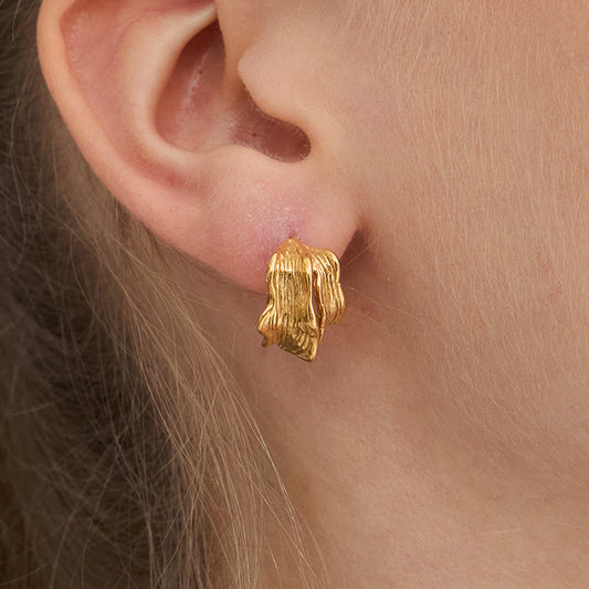 Pendientes de Acero Inoxidable con Diseño Geométrico de Patrón Ondulado y Acabado Chapado para Mujer