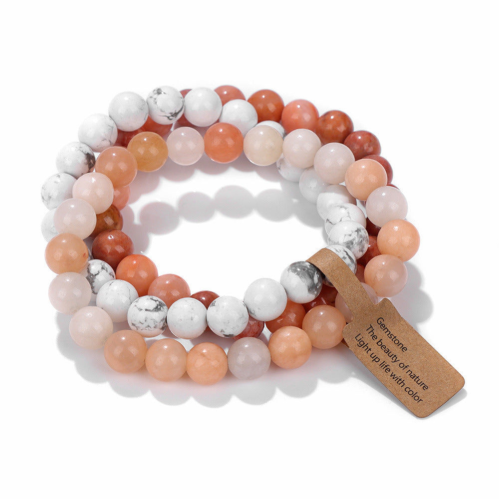 Elegant Geometric Round Agate Beaded Stretch Bracelet Set Unisex