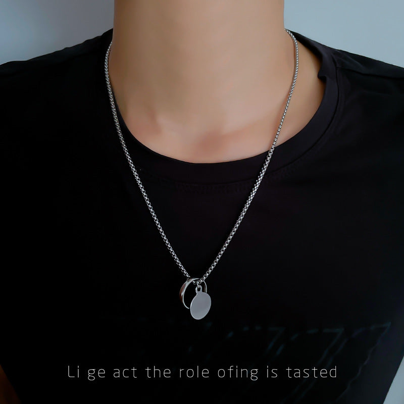 Punk Minimalist Stainless Steel Letter Geometric Necklace for Women, Distressed Finish, Irregular Chain Style, Unisex Fashion Jewelry