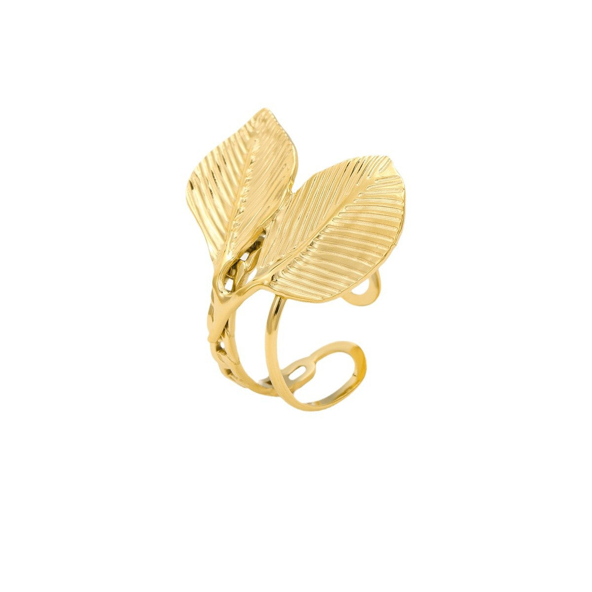 Anillo de acero inoxidable con forma de hoja, chapado, de estilo minimalista y a la moda para mujer