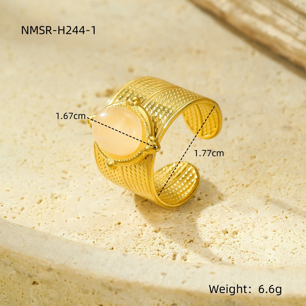 Elegante anello aperto in acciaio al titanio stile vintage francese con intarsio in pietra naturale Anello da donna minimalista e alla moda