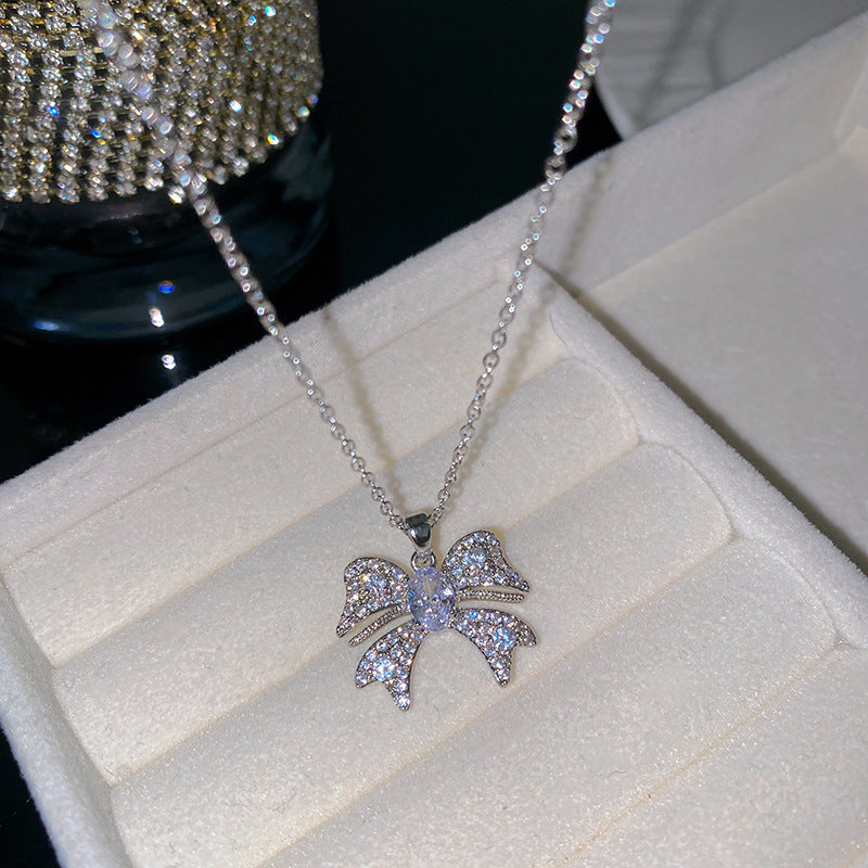 Sweet Butterfly Micro-Set Cubic Zirconia Brass Pendant Gold Plated Titanium Steel Necklace Cable Chain