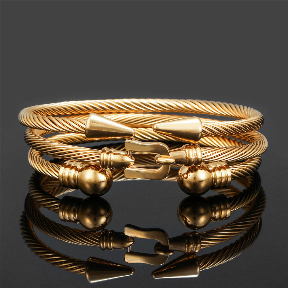 Punk Casual Geometric Titanium Steel Plated Rivet Belt Buckle Cuff Bracelet Set for Men and Women