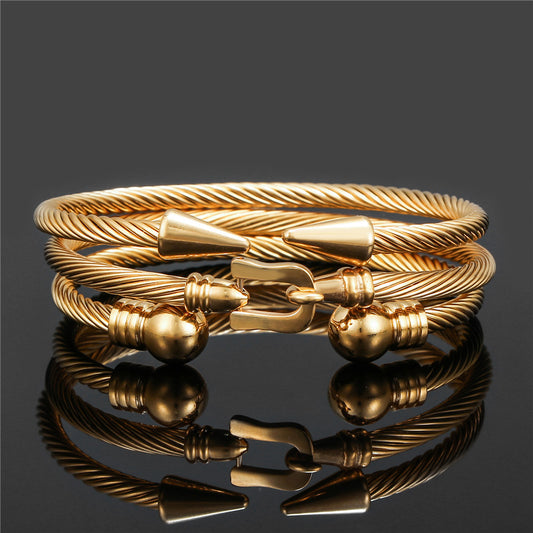 Punk Casual Geometric Titanium Steel Plated Rivet Belt Buckle Cuff Bracelet Set for Men and Women