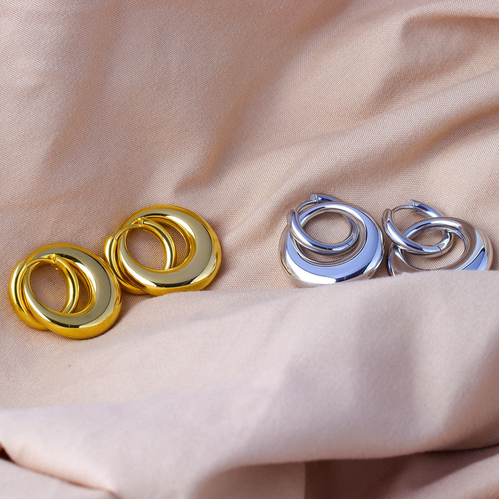 Fashionable Minimalist Geometric Stainless Steel Earrings for Women with 18K Gold Plating and Waterdrop Accent