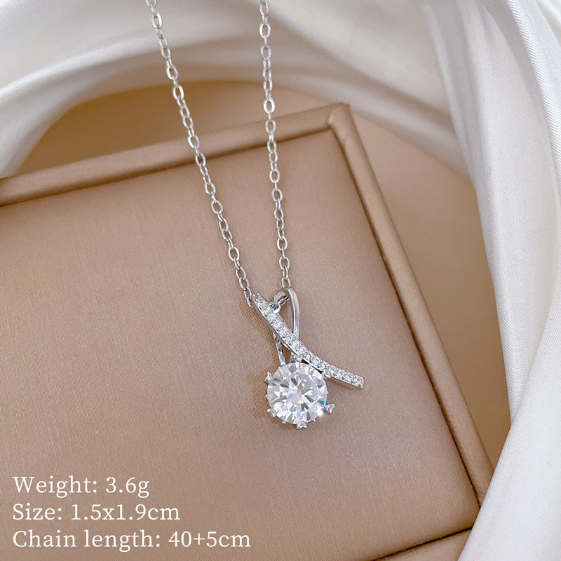 Sweet Minimalist Cross Micro-Inlaid Cubic Zirconia Brass Pendant Titanium Steel Necklace for Unisex