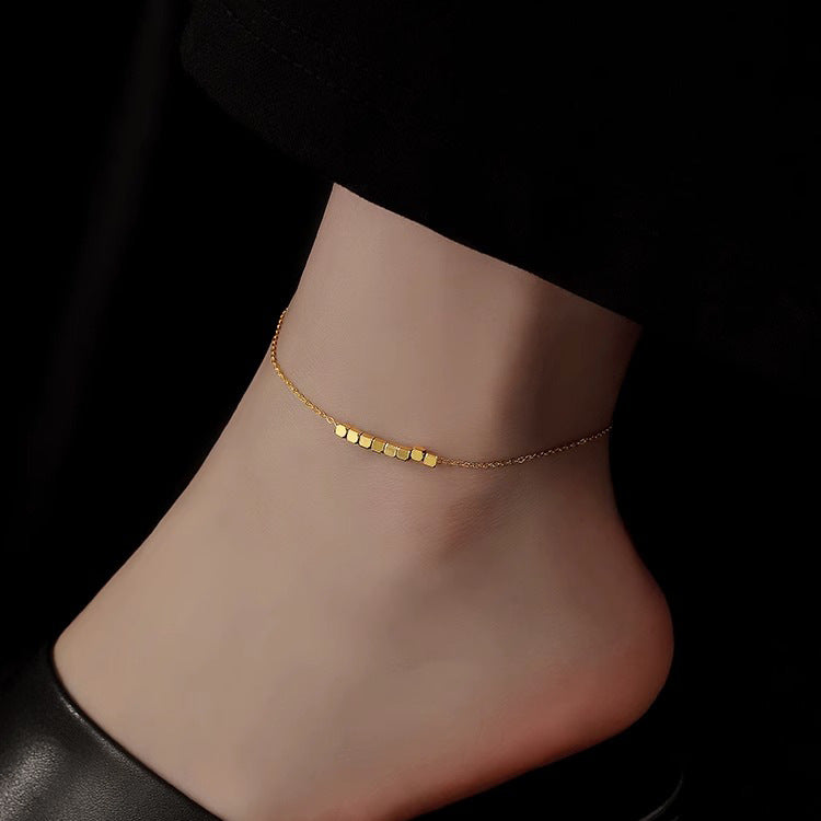 Exotic Geometric Titanium Steel Anklet with K-Gold Plating for Women, Fade-Resistant Minimalist Foot Chain
