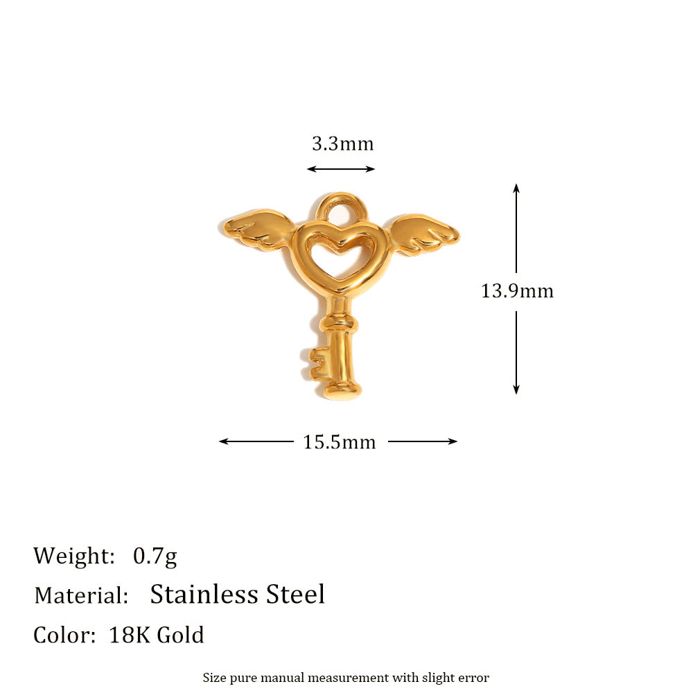 Fashionable Angel Key Heart Pendant in Stainless Steel with 18K Gold Plating for Women