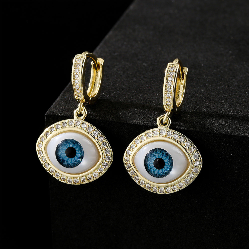 Geometric Gold Plated Brass Cubic Zirconia Inlay Earrings for Women