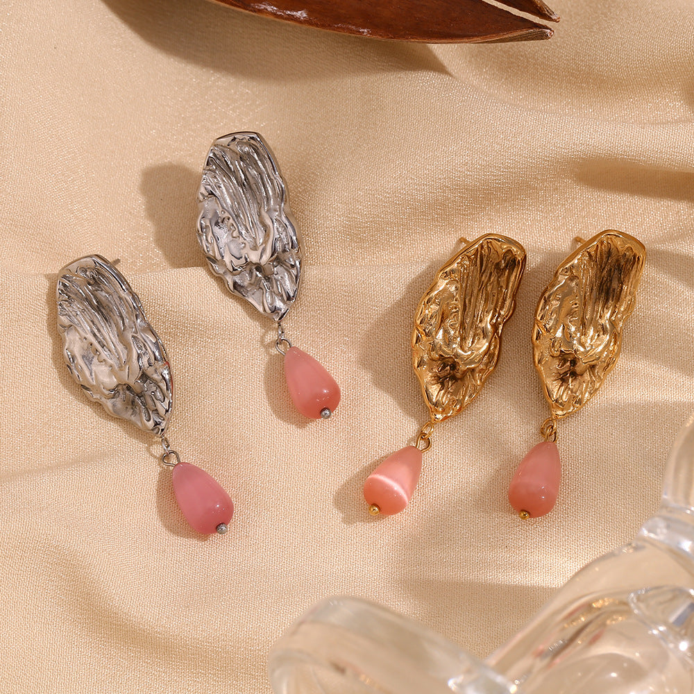 Orecchini a forma di ali di farfalla vintage in acciaio inossidabile con placcatura in oro 18 carati e pendente in giada rossa