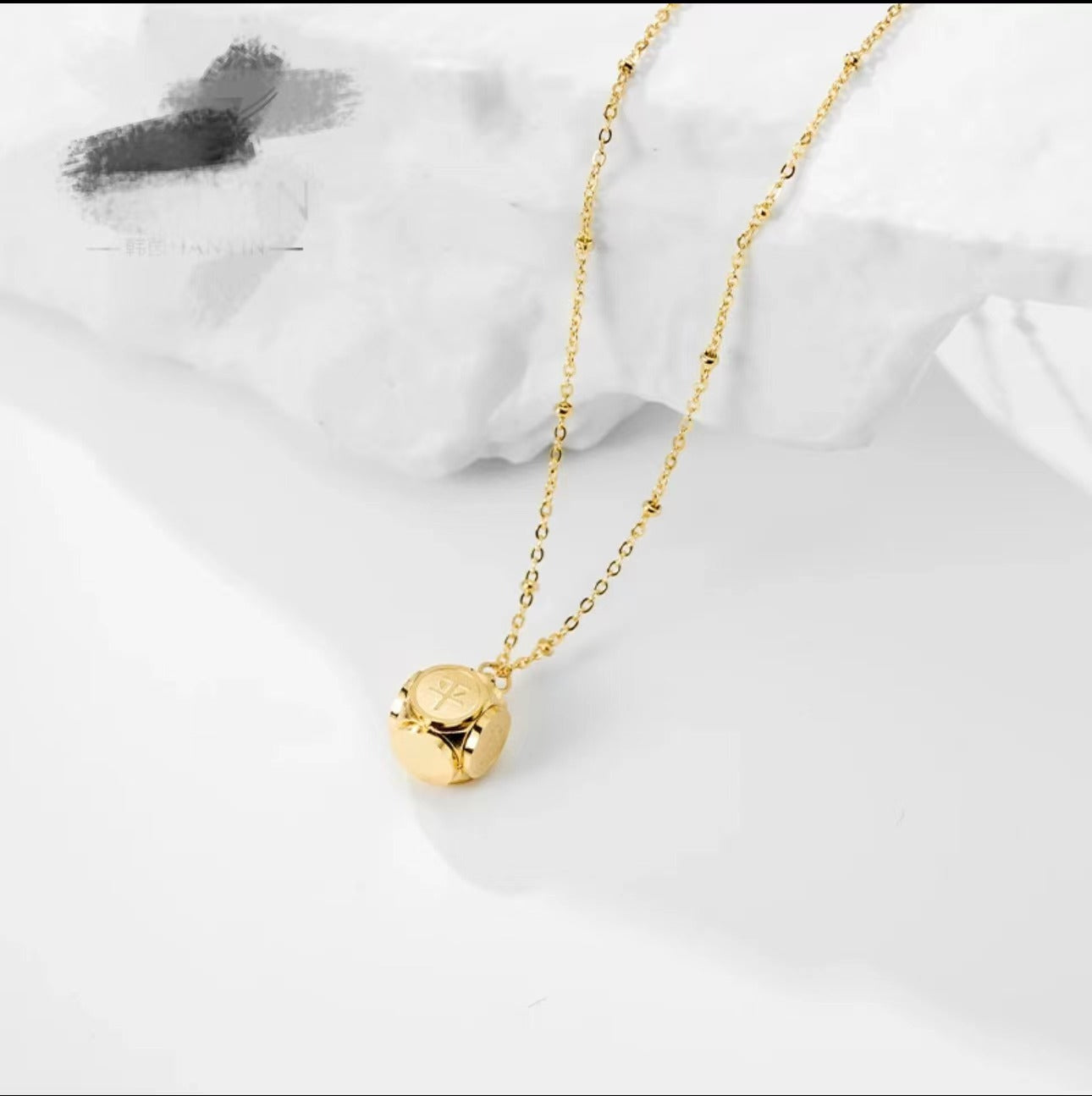 Geometric Chinese Character Pendant Necklace in Titanium Steel with Gold Inlay for Women