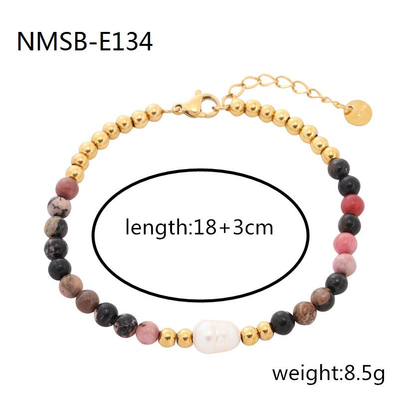 Bohemian Style Geometric Freshwater Pearl Titanium Steel Bracelet with Plated Finish for Women