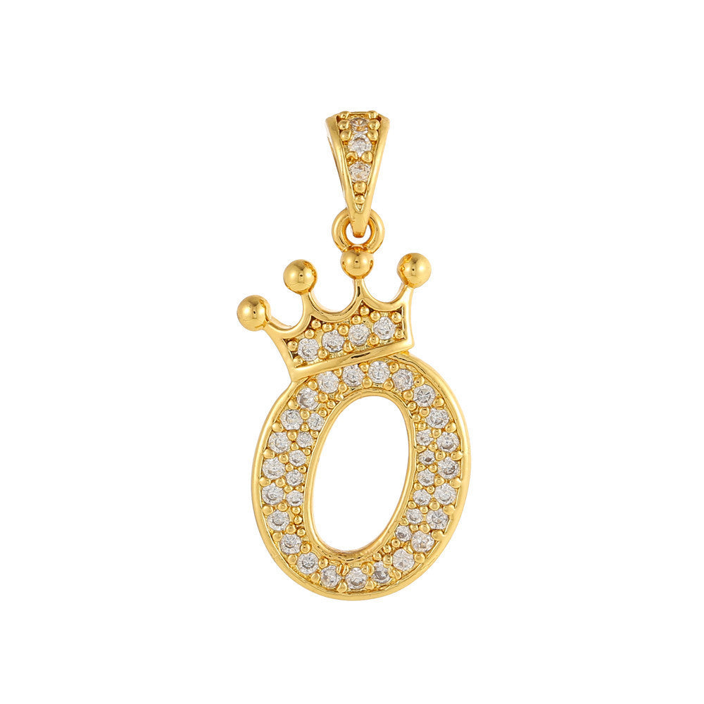 Gold Plated Brass Crown Letter Charm Bar with Cubic Zirconia for DIY Necklace Bracelet
