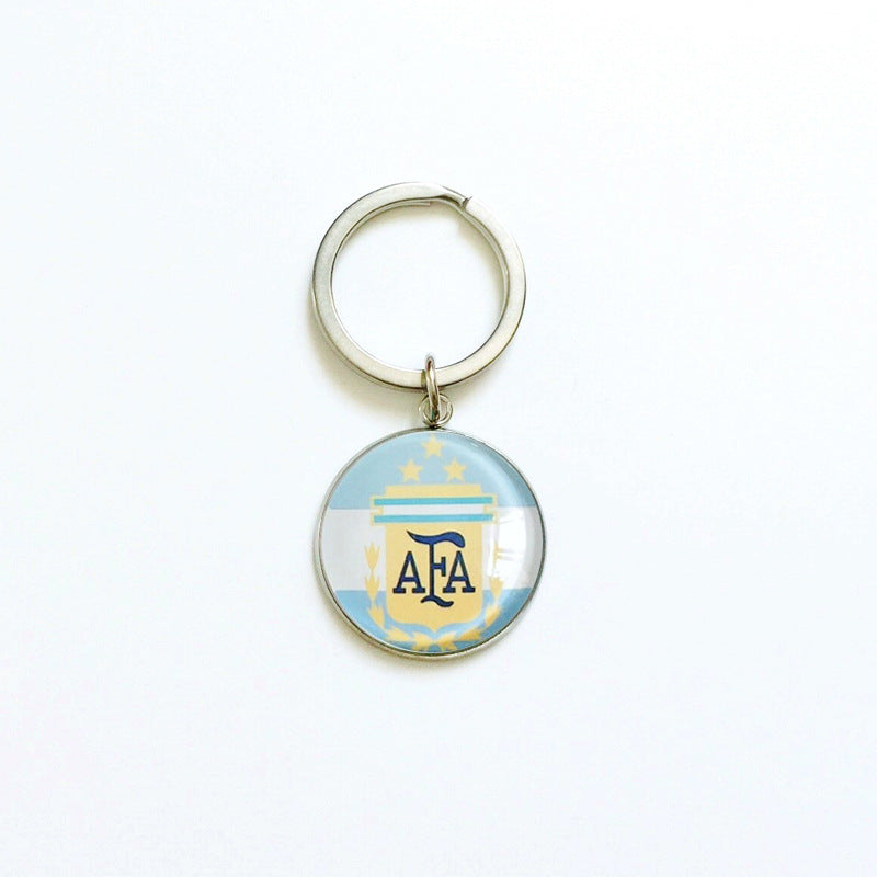 Sporty Round Stainless Steel Keychain National Football Team Souvenir Gift